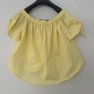 NWT H&M Butter Yellow Off-Shoulder Peasant Blouse Cotton Crop Boho Top Womens 10